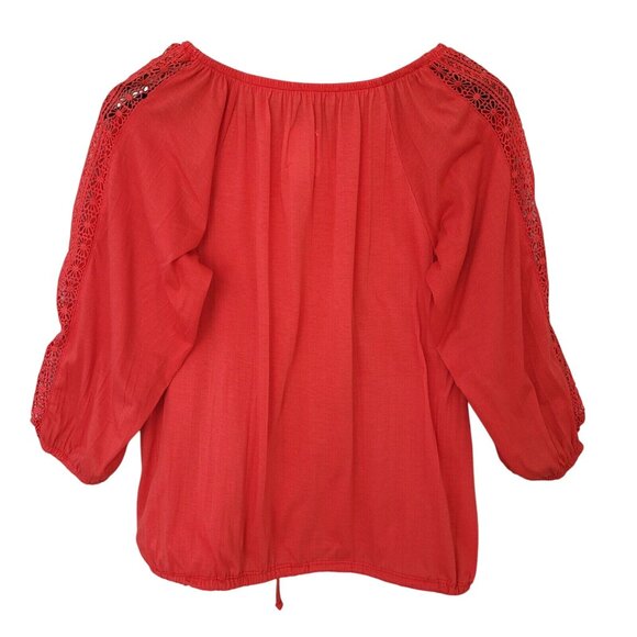 New York Laundry Top Womens Size M Orange Crochet Shoulder 3/4 Sleeve - Picture 2 of 9